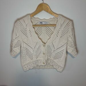 Zara Cream Knit Cropped Cardigan - Women’s Size Small